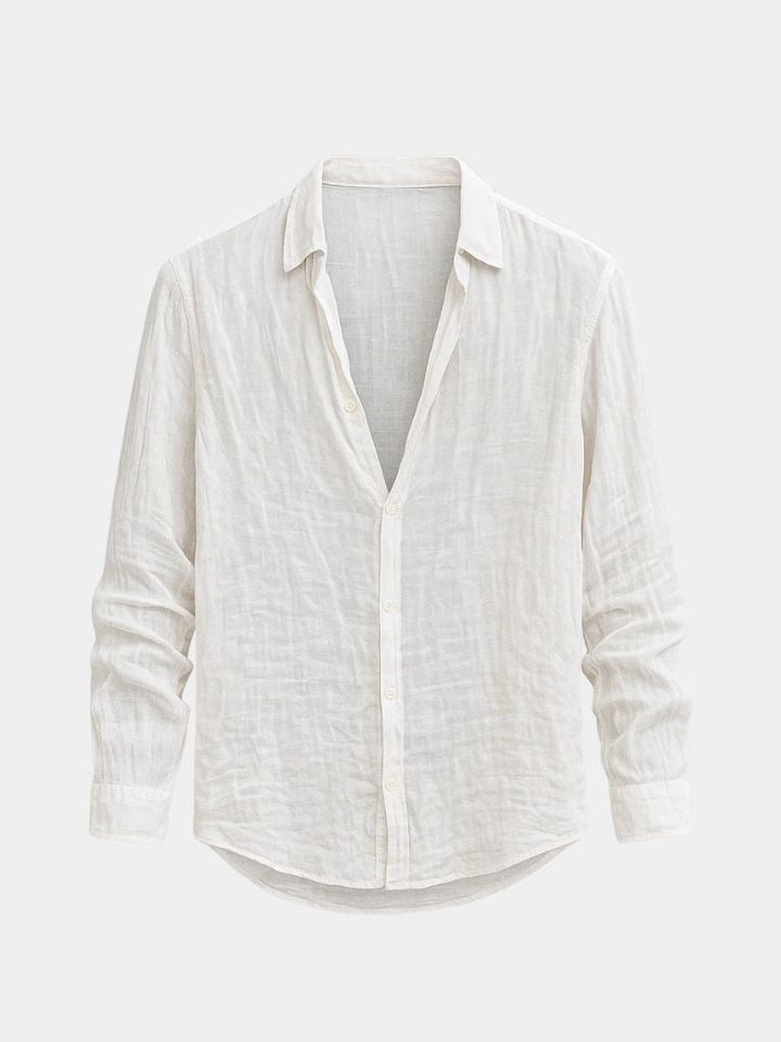 Overhemd heren | Linnen look overhemd met lange mouwen