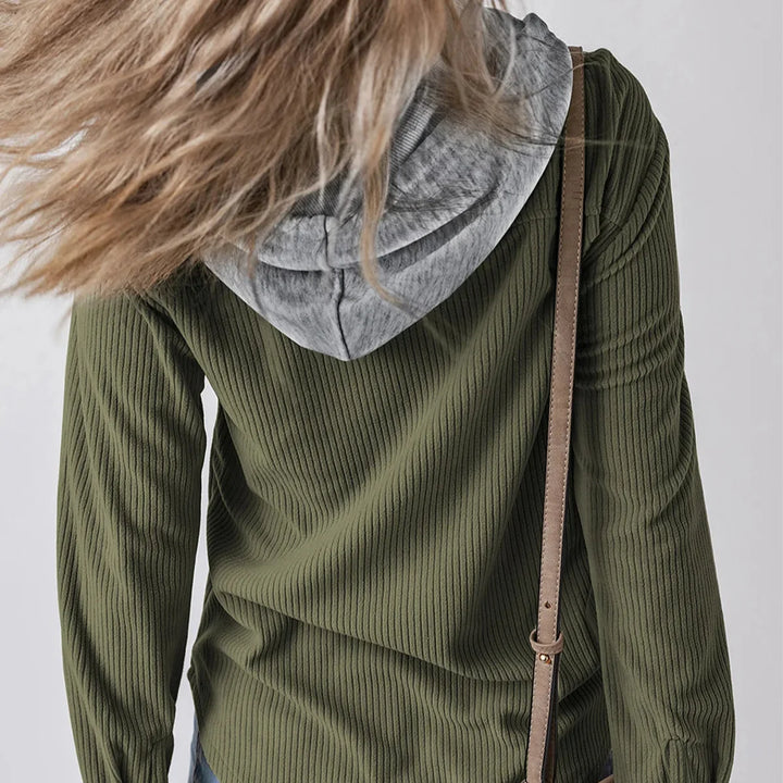 Overshirt dames | Ribstructuur met capuchon en knoopsluiting