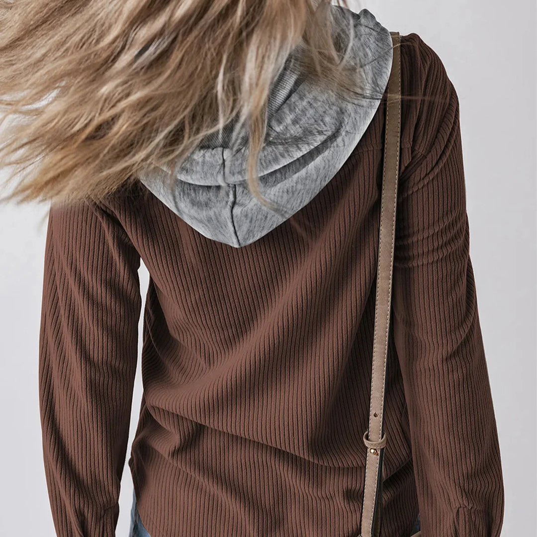 Overshirt dames | Ribstructuur met capuchon en knoopsluiting