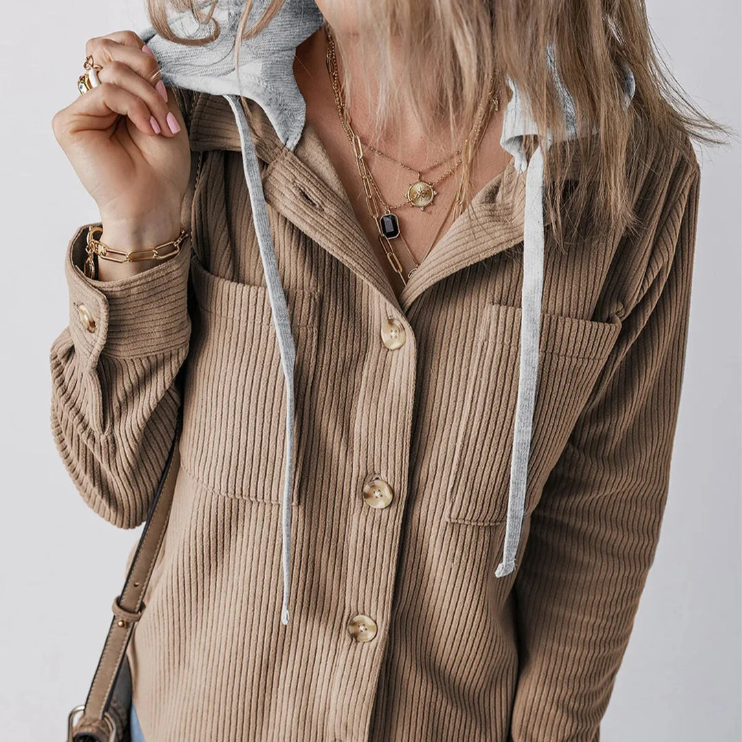 Overshirt dames | Ribstructuur met capuchon en knoopsluiting