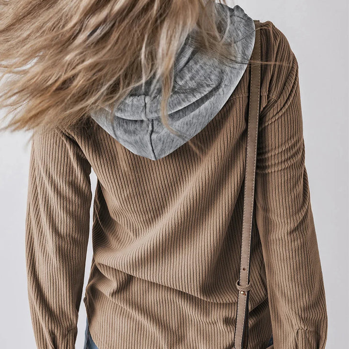 Overshirt dames | Ribstructuur met capuchon en knoopsluiting