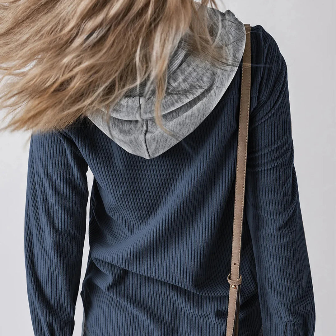 Overshirt dames | Ribstructuur met capuchon en knoopsluiting