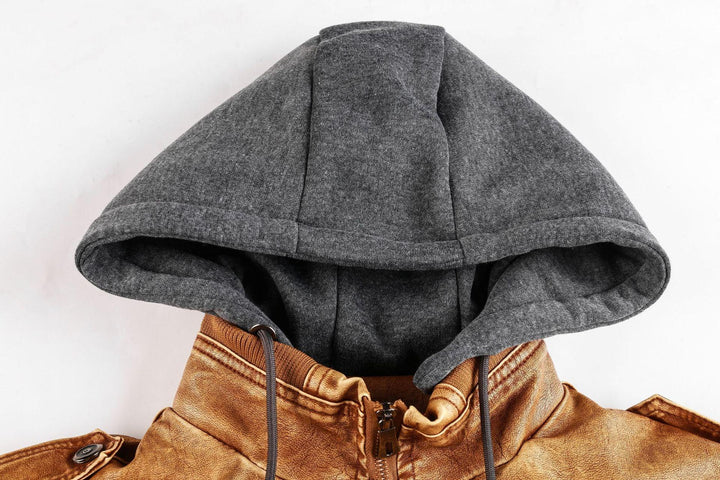 Heren winterjas | Vintage PU leren jas met capuchon