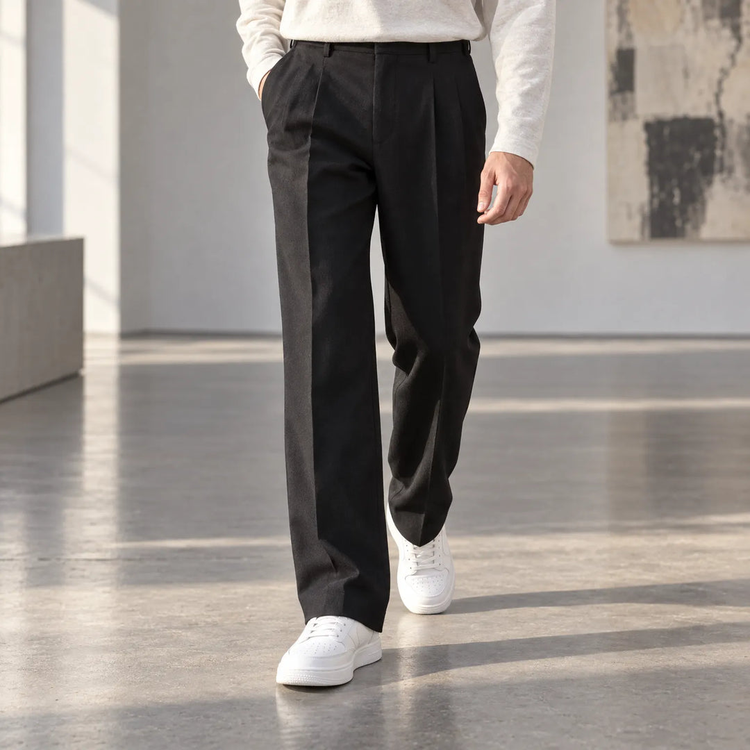 Pantalon heren | Nette broek met plooien en rechte pijp