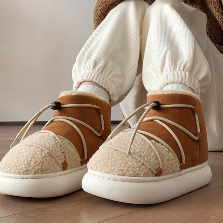 Pantoffels dames | Warme hoge pantoffel boots met teddyvoering