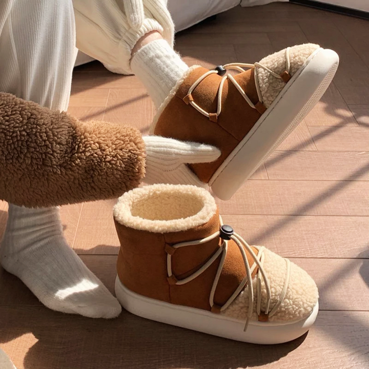 Pantoffels dames | Warme hoge pantoffel boots met teddyvoering