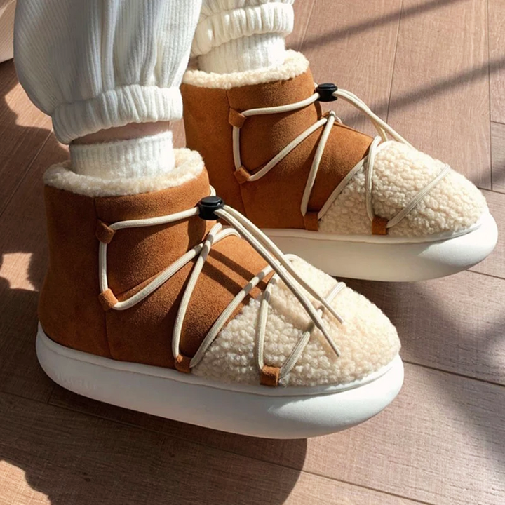 Pantoffels dames | Warme hoge pantoffel boots met teddyvoering
