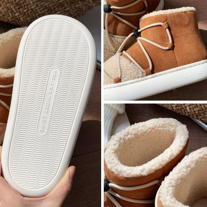 Pantoffels dames | Warme hoge pantoffel boots met teddyvoering