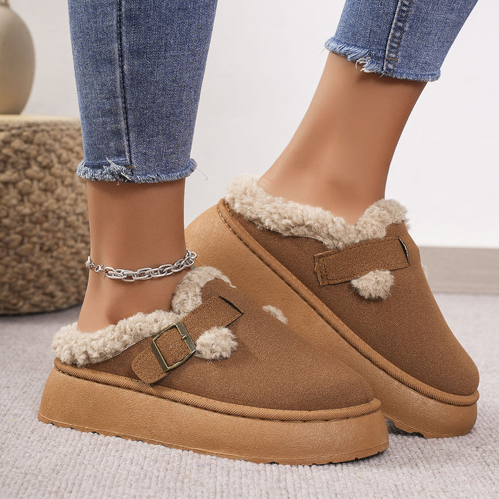 Pantoffels dames | Warme instappers met plateauzool en gesp
