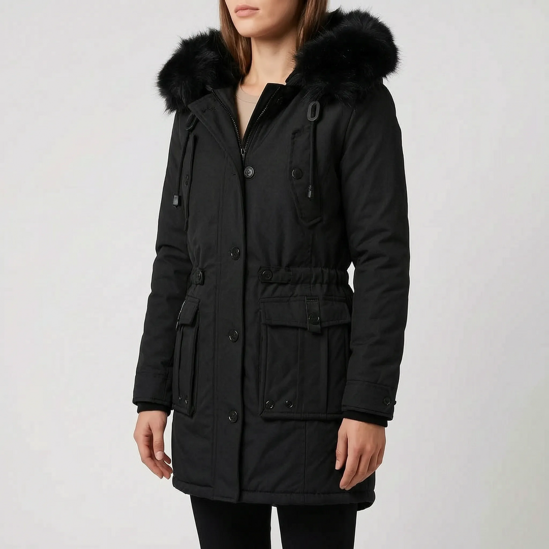 Parka dames | Getailleerde winterjas met klepzakken en capuchon