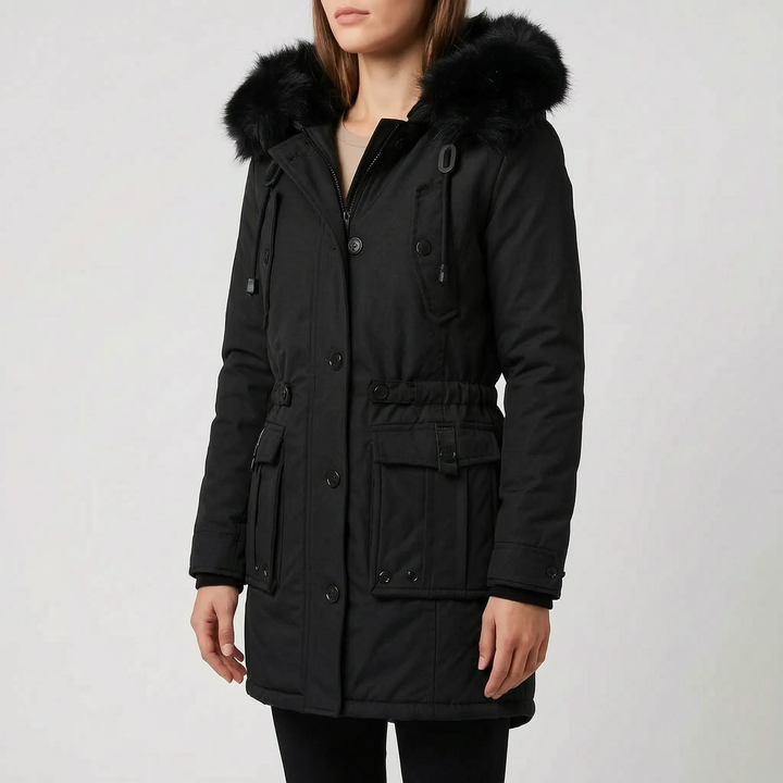 Parka dames | Getailleerde winterjas met klepzakken en capuchon