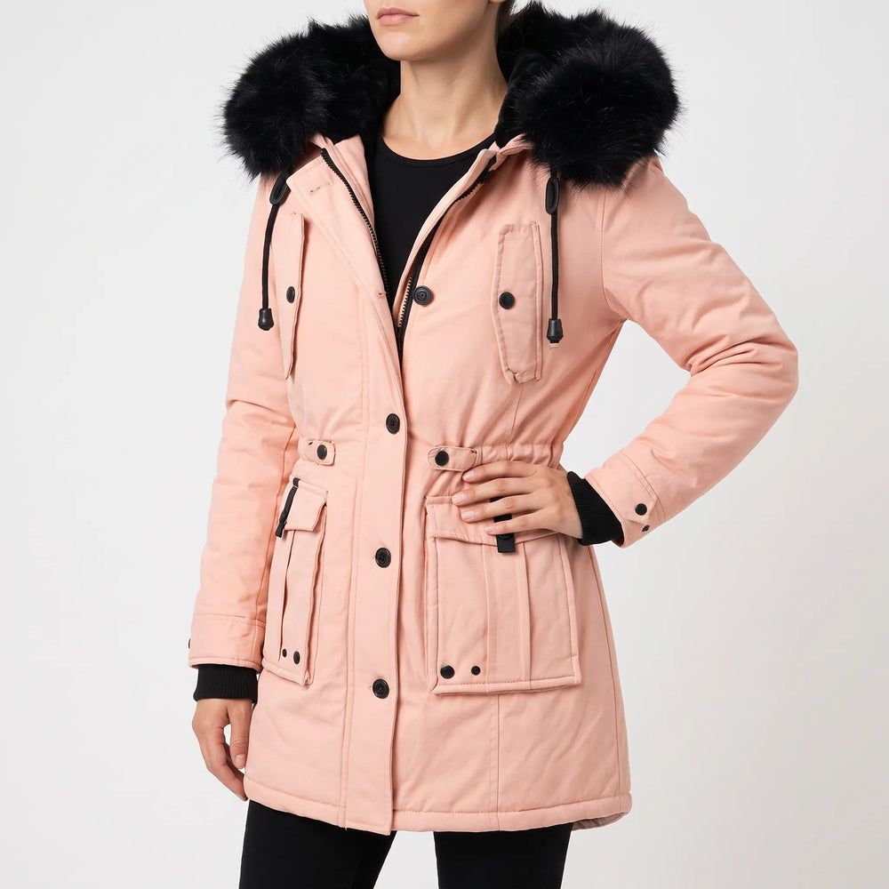 Parka dames | Getailleerde winterjas met klepzakken en capuchon