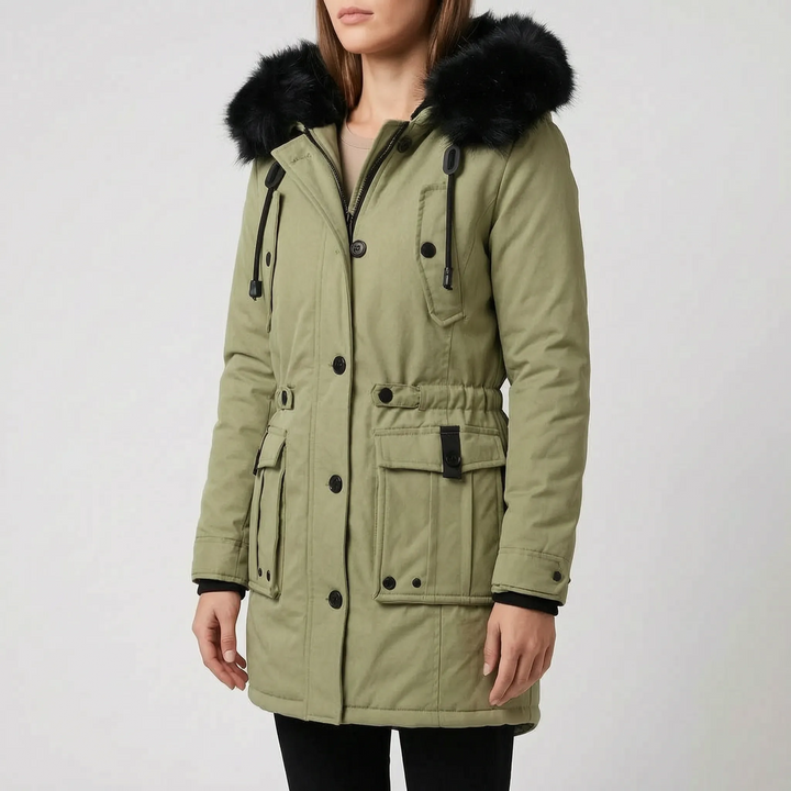 Parka dames | Getailleerde winterjas met klepzakken en capuchon