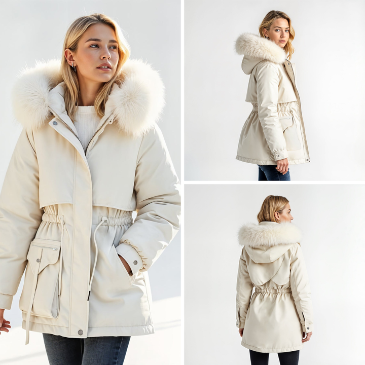 Parka dames | Warme winterjas met capuchon en taillekoord