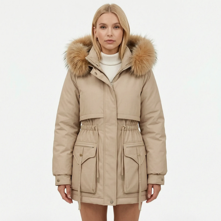 Parka dames | Warme winterjas met capuchon en taillekoord