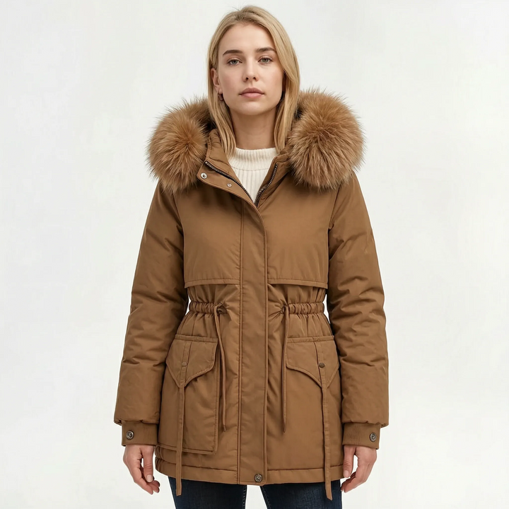 Parka dames | Warme winterjas met capuchon en taillekoord