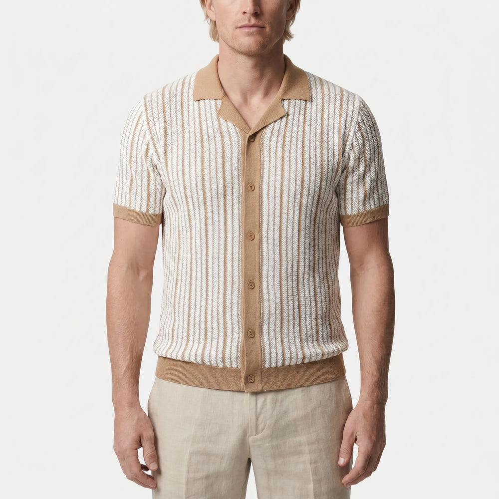 Polo heren | Gebreide polo met knoopsluiting en korte mouw