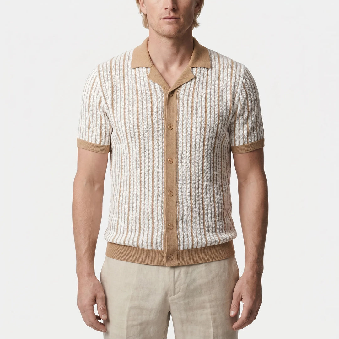 Polo heren | Gebreide polo met knoopsluiting en korte mouw