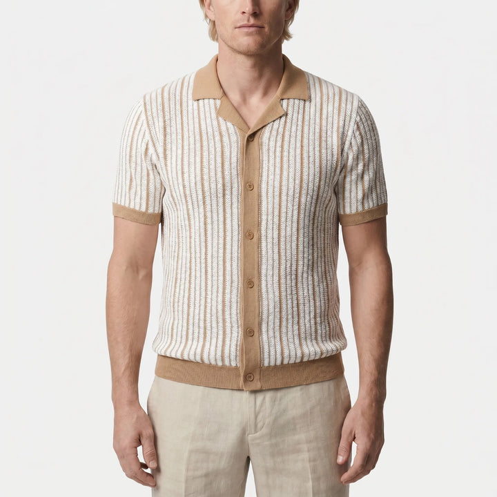 Polo heren | Gebreide polo met knoopsluiting en korte mouw