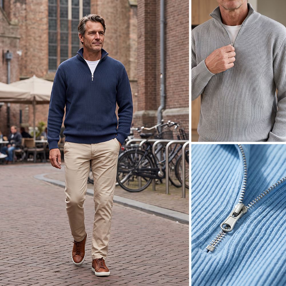 Trui heren | Rib half zip trui met lange mouw