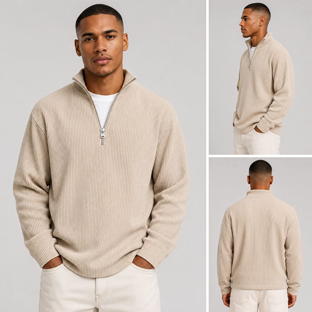 Trui heren | Rib half zip trui met lange mouw