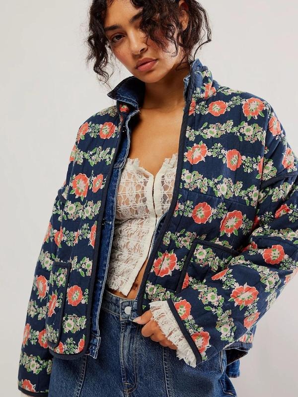 Puffer jas dames | Gebloemd model met quiltstructuur