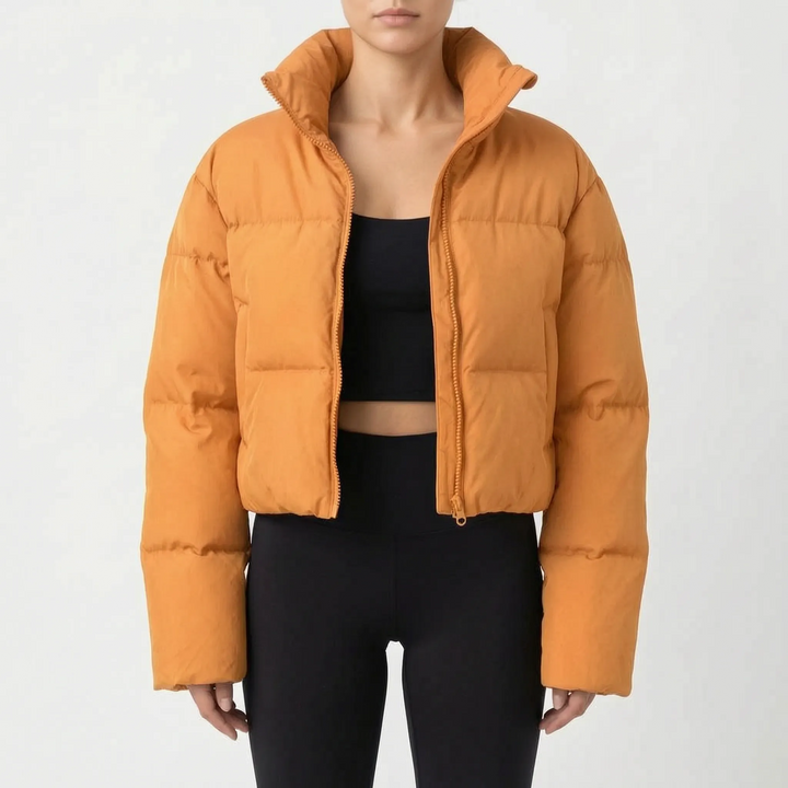 Puffer jas dames | Korte gewatteerde jas met hoge kraag