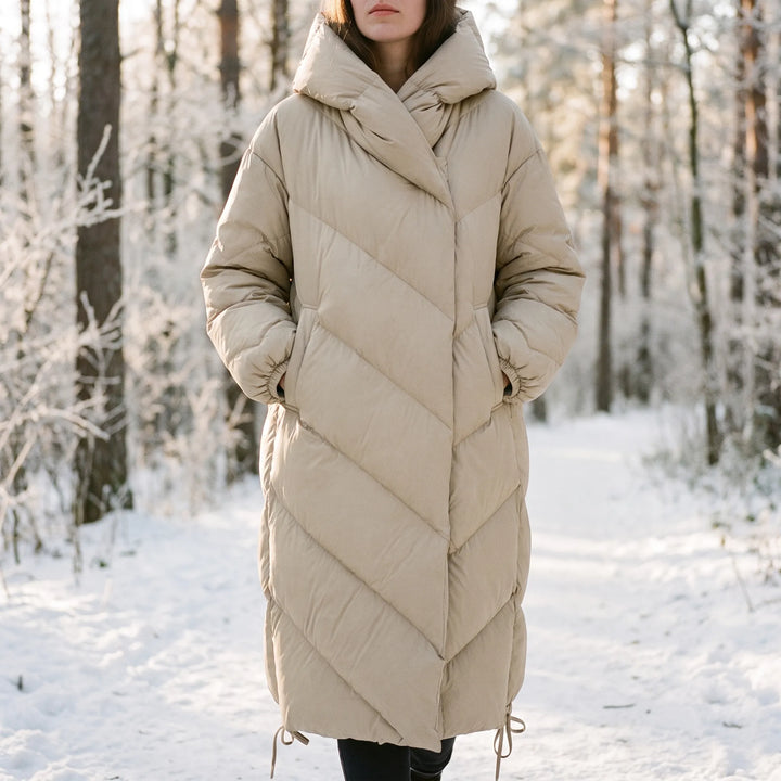 Puffer jas dames | Lange gewatteerde winterjas met capuchon