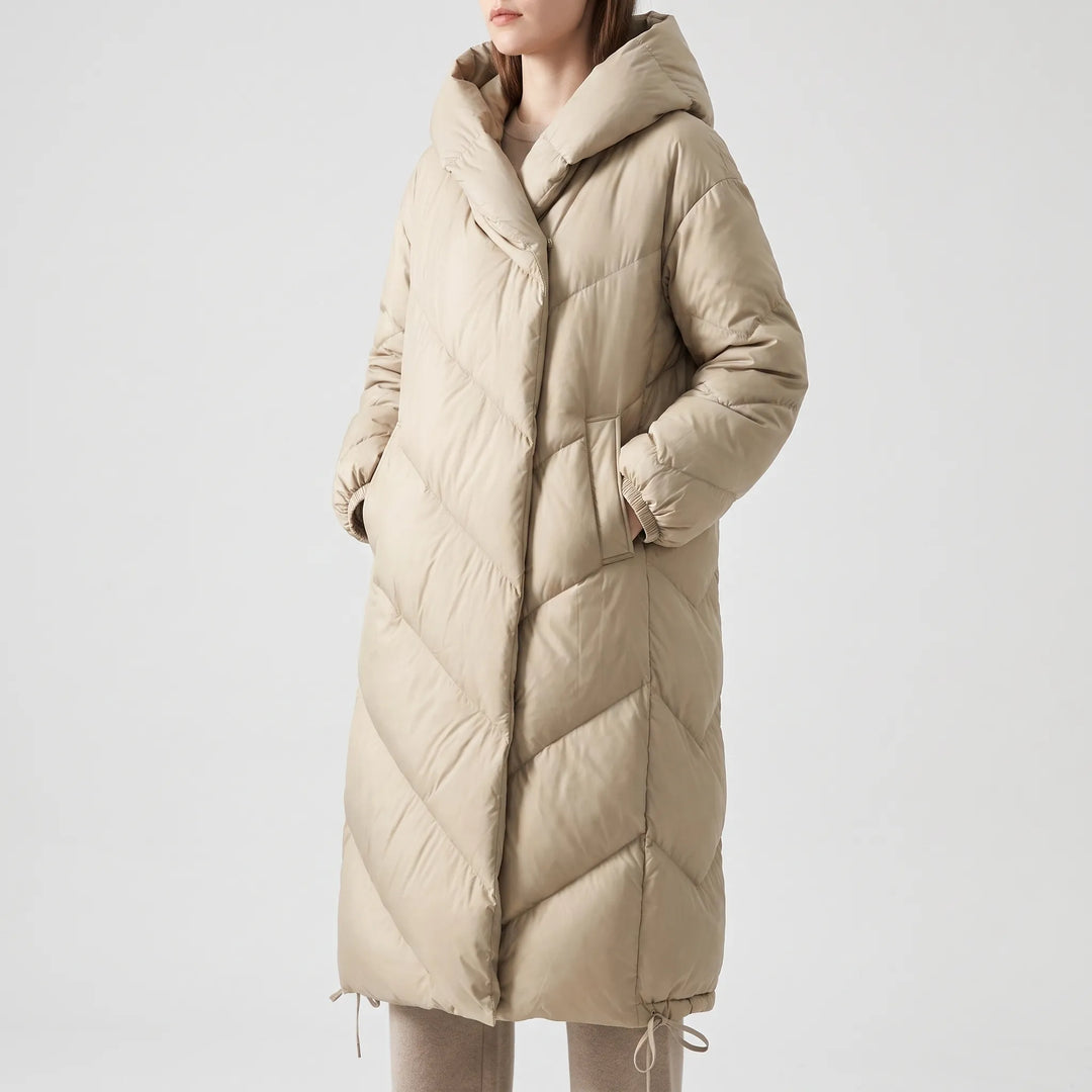 Puffer jas dames | Lange gewatteerde winterjas met capuchon