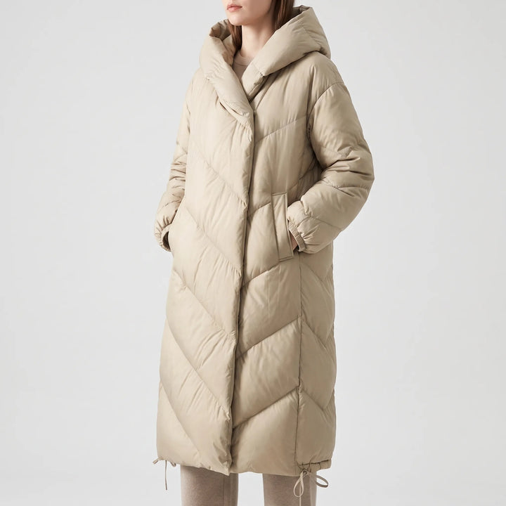 Puffer jas dames | Lange gewatteerde winterjas met capuchon