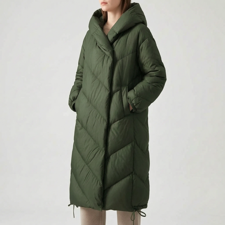 Puffer jas dames | Lange gewatteerde winterjas met capuchon