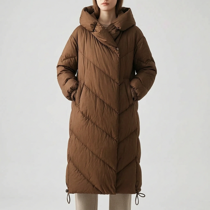 Puffer jas dames | Lange gewatteerde winterjas met capuchon