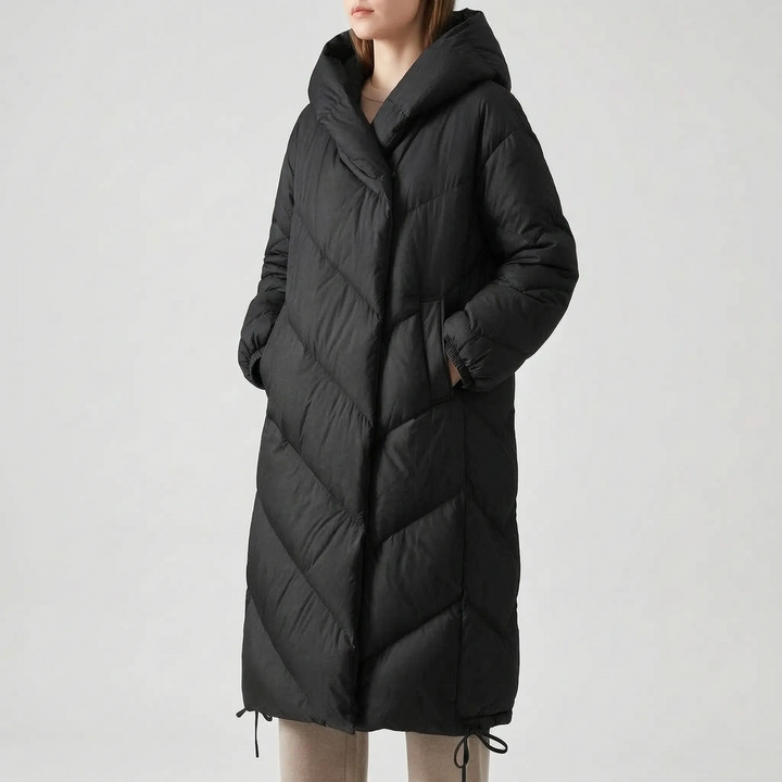 Puffer jas dames | Lange gewatteerde winterjas met capuchon