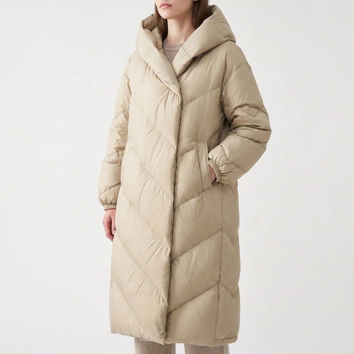 Puffer jas dames | Lange gewatteerde winterjas met capuchon