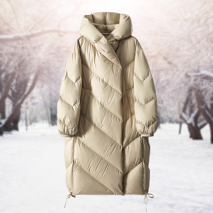 Puffer jas dames | Lange gewatteerde winterjas met capuchon