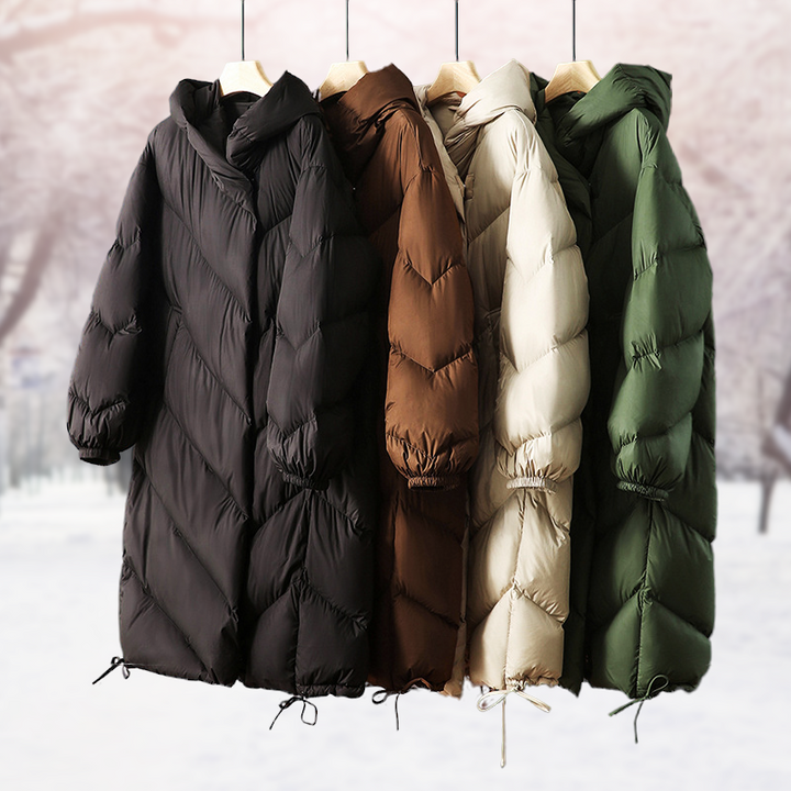 Puffer jas dames | Lange gewatteerde winterjas met capuchon