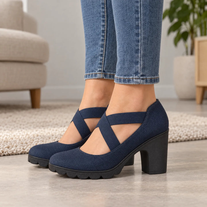 Pumps dames | Blokhak met gekruiste bandjes