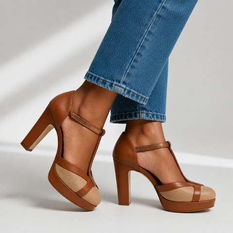 Pumps dames | Elegante hakken met t-bandje en plateauzool