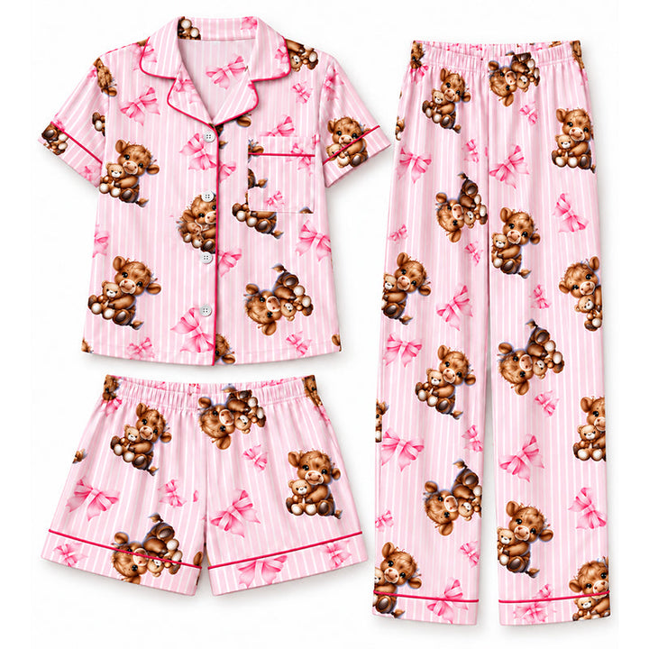 Pyjama dames | 3-delige set met Schotse hooglander print