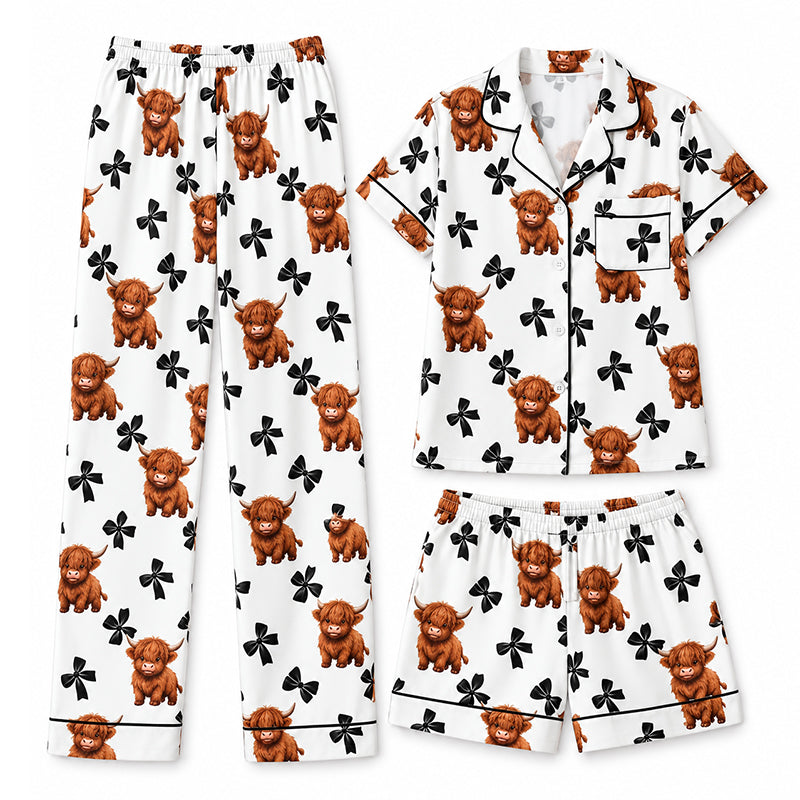 Pyjama dames | 3-delige set met Schotse hooglander print