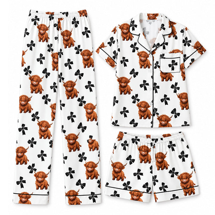 Pyjama dames | 3-delige set met Schotse hooglander print