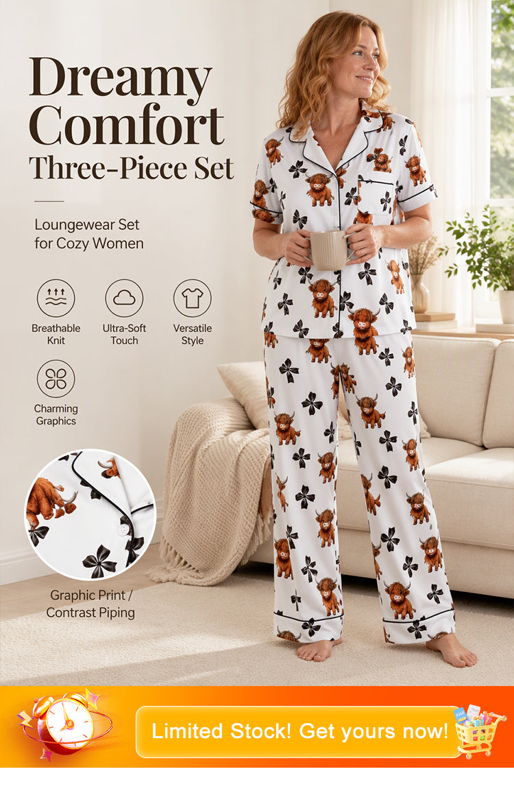 Pyjama dames | 3-delige set met Schotse hooglander print