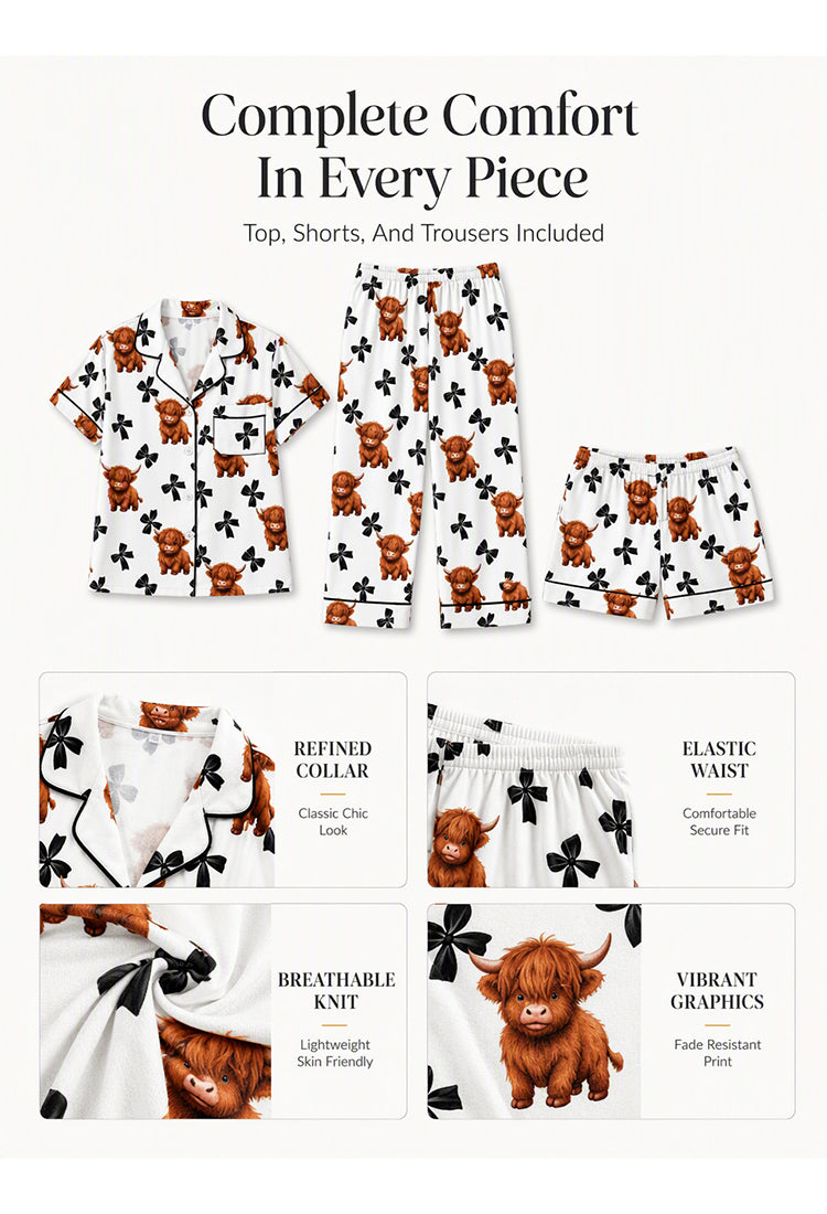 Pyjama dames | 3-delige set met Schotse hooglander print
