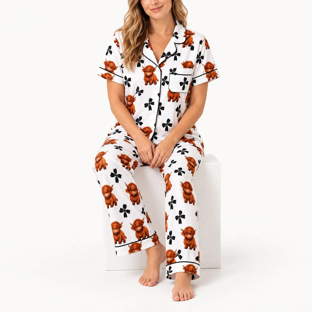 Pyjama dames | 3-delige set met Schotse hooglander print