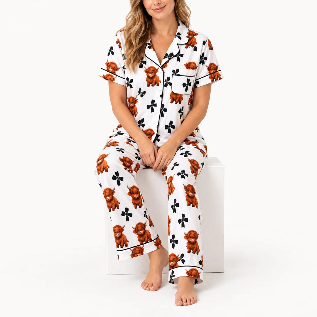 Pyjama dames | 3-delige set met Schotse hooglander print