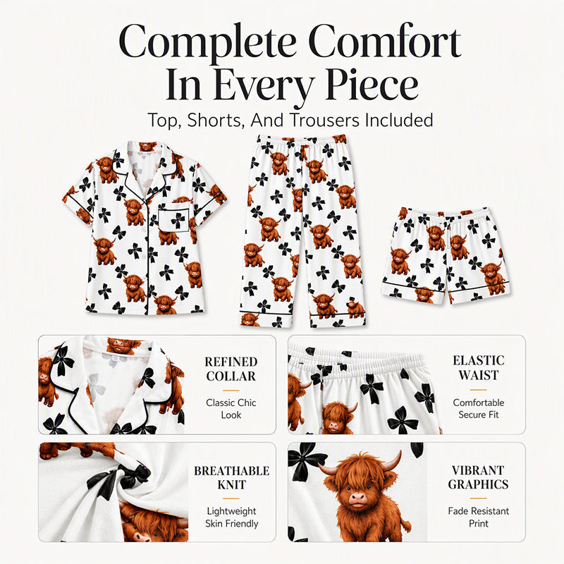 Pyjama dames | 3-delige set met Schotse hooglander print