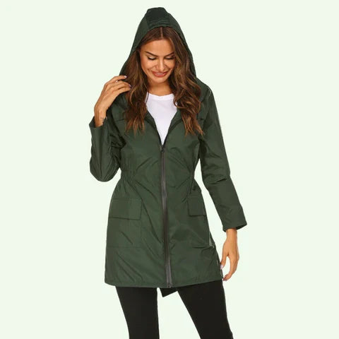Regenjas dames | Lang model met capuchon en taillekoord