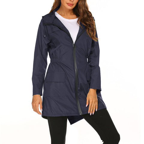 Regenjas dames | Lang model met capuchon en taillekoord