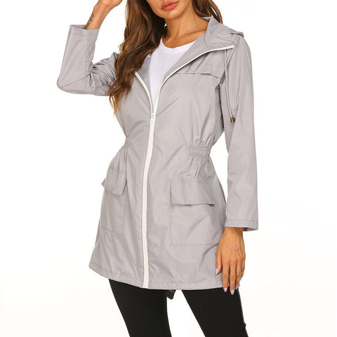 Regenjas dames | Lang model met capuchon en taillekoord