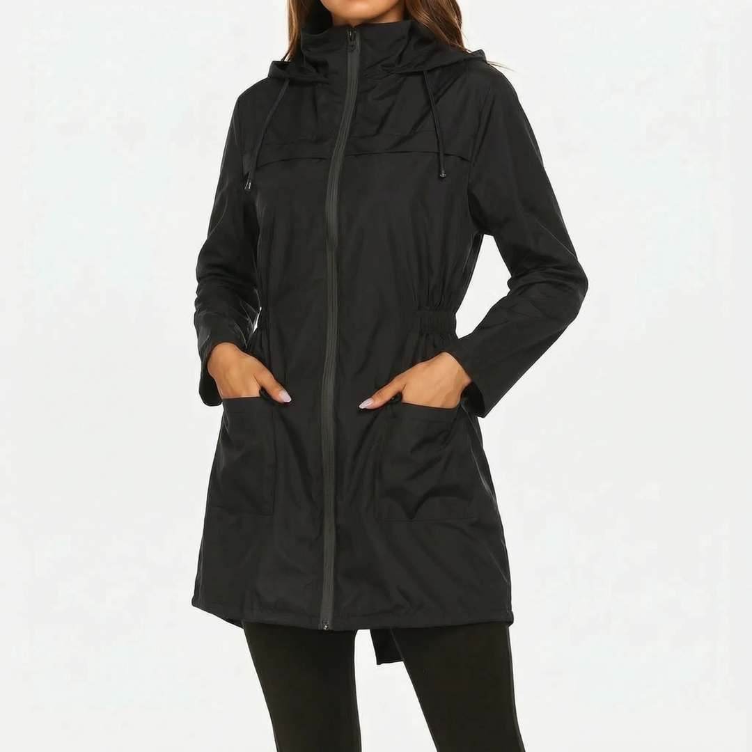 Regenjas dames | Lang model met capuchon en taillekoord